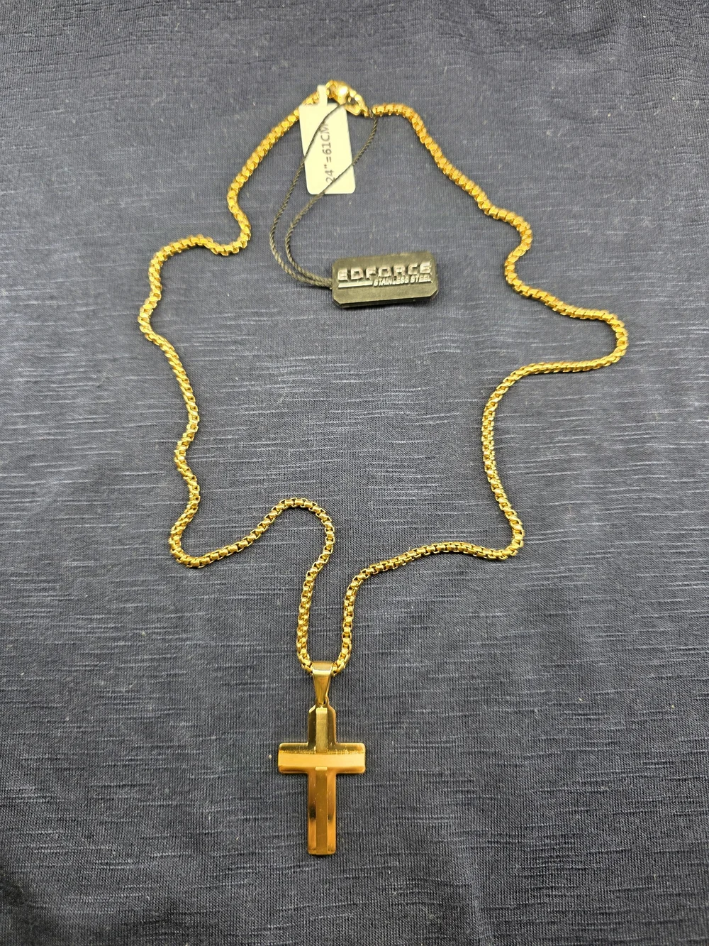 Edforce Men’s Gold Stainless Steel Cross Pendant Necklace 24”
